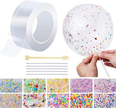 Submarine Double Sided Handheld Nano Tape Bubble Kit for Kids 9.84Ft × 2inch Nano Tape with Glitter & Sequins (Manual)(Set of 1, Transparent)