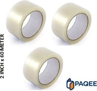 PAQEE Single sided Packaging Tape Adhesive BOPP (2 inch x 60 M) Cello Tape (Manual)(Set of 3, Transparent)