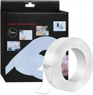 Metrite INDIA Original Double sided Nano Magic Grip Waterproof Reusable Tape Magic Tape Adhesive Tape, Washable Traceless Nano Gel Tape, Stick to Glass, Metal, Kitchen DOUBLE SIDE TAP (Manual)(Set of 1, Transparent)