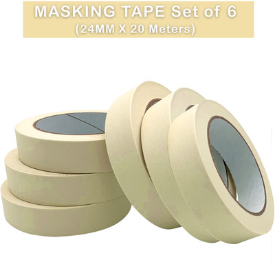 Boxer Masking Tape ( 24mm x 20 Meters) Single Side Handheld Adhesive Tape (Manual)(Set of 6, Peach)