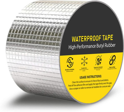 dsq Single Side Waterproof and Heat resistant 7.5cm/3inch x 5m Super Strong Butyl Sealant Sticky Tape Dispenser Dispenser Aluminum Foil (Manual)(Set of 1, Silver)