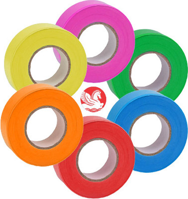 Singhal Industries Pvt Ltd Single Sided .Handheld High-Visibility Flagging Tape for Surveying, Tree Marking, and Ribbon, and Roll (Manual)(Set of 12, Multicolor)