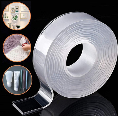 vakratunda Nano Double Sided Tape HeavyDuty | Multipurpose Removable Mounting Adhesive Tape Reusable Strong Sticky Strips Grip Tape for Walls Kitchen Carpet Pasting double side tape (Manual)(Set of 1, Transparent)