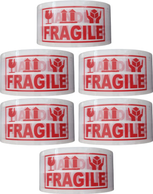 Singhal Handle with Care Fragile Tape Packaging Tape (6 Roll) 48mm X 65 Meter Printed Tape (Manual)(Set of 6, White)