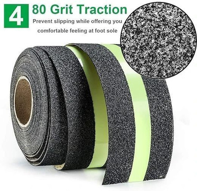 DN BROTHERS Anti-Slip Grip Tape Non-Slip Traction Tapes with Glow in the Dark Dark Strip In Middle Dispenser Dispenser anti slip glow tap Reduce the Risk of Slipping Indoor/Outdoor Stair Tread Step (Manual)(Set of 1, Black with Green Glow)