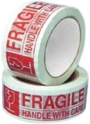 Creative Mart Handle with Care Fragile Tape Printed Tape - (65m x 2inch) (Manual)(Set of 2, White)