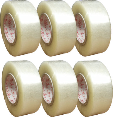 4MECH Premium Quality Single Sided Handheld 300 meter Long, 2 Inch Wide, Cello Tape (Manual)(Set of 6, White)