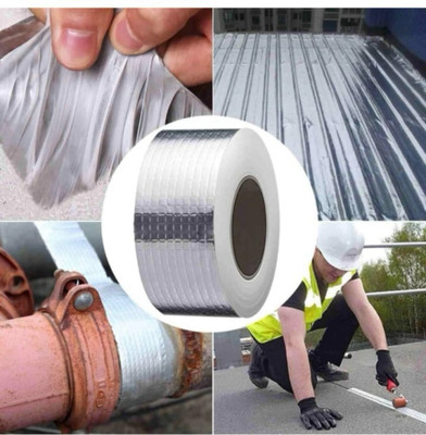 GreenyShell Aluminum Butyl Tape Rubber Foil Suitable for Roof Leak, surface Crack, Window, Aluminium Foil Tape, Perfect for Sealing, Leakage, Crack, Metal & Pipe Repair aluminium tape (Manual)(Set of 1, Silver)