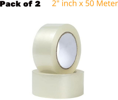Bloombec Single Sided White Self Adhesive Tape 48mm x 50 Meter Transparent Handheld Cello Tape (Manual)(Set of 2, White)