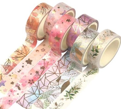 KGBTREADS washi tape Single side Dispenser Gold Flower Pattern Washi Tape (Manual)(Multicolor)