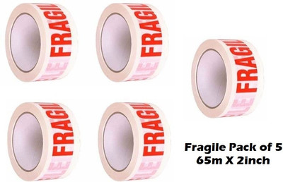 Creative Mart Handle with Care Fragile Tape Printed Tape - (65m x 2inch) (Manual)(Set of 5, White)