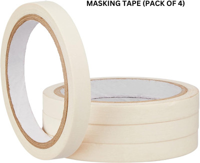 VOIISH Single sided Used Carpenter Labeling, Painting, Packing Adhesive Leaves No Residue. Masking Tape 1/2 Inch 12 mm x 25 Meters (Pack of 4) of Multi-Use, Easy Tear Tape (Manual)(Set of 4, Off White)