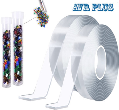 AVR PLUS Gel Tape Double Sided Grip Tape for Walls Washable Reusable Strong Sticky balloon/bubble With Glitter Art and Craft DIY (Manual)(Set of 2, Transparent)