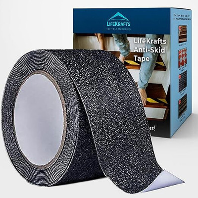 Lifekrafts Anti Slip Tape, Anti Skid Tape, Non Skid Non Slip Tape For Slippery Areas,Stair Case,Outdoor 10 meter*50mm Good Grip , Friction, Safety Anti Slip Tape, (Manual)(Set of 1, Black)