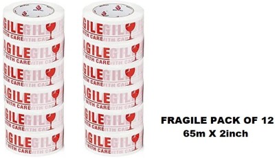 Creative Mart Handle with Care Fragile Printed Tape (Single Sided) - (65m x 2inch) (Manual)(Set of 12, White)