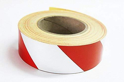 Bellveen Single Sided Self Adhesive Red/Silver Floor Marking Tape | 2 Inch X 7 mtr roll (Manual)(Set of 1, red and white)