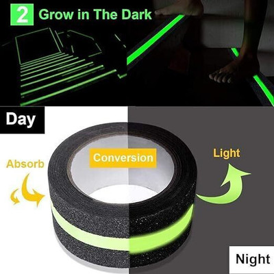ND BROTHERS Anti-Slip Grip Tape Non-Slip Traction Tapes with Glow in the Dark Dark Strip In Middle Dispenser Dispenser anti slip glow tap Reduce the Risk of Slipping Indoor/Outdoor Stair Tread Step (Manual)(Set of 1, Black with Green Glow)