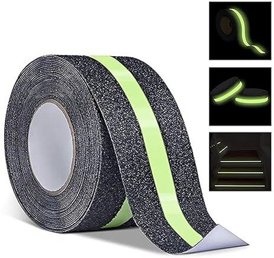 FOKRIM Anti Slip Grip Tape with Green Stripe Non Slip Adhesive Stair Treads,Tread Step Waterproof Stripe for Indoor/Outdoor (Manual)(Set of 1, Black)