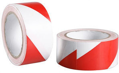 PRASAD Pack of 4 Zebra White Red Tape/ Safety Marking Tape Floor Safety Self Adhesive Tape Self Adhesive Tape Safety Marking 2-inch Dispenser (Manual)(White Red)