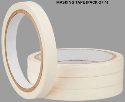 VOIISH Single sided Used Carpenter Labeling, Painting, Packing Adhesive Leaves No Residue. Masking Tape 1/2 Inch 12 mm x 25 Meters (Pack of 4) of Multi-Use, Easy Tear Tape (Manual)(Set of 4, Off White)