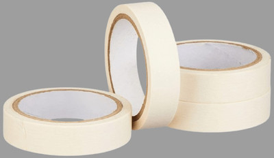 VOIISH Single sided Multi-Use for Carpenter Labeling, Painting, Packing Adhesive Leaves No Residue Masking Tape 1 Inch 24 mm x 25 Meters (Pack of 4) of Multi-Use, Easy Tear Tape (Manual)(Set of 4, Off White)