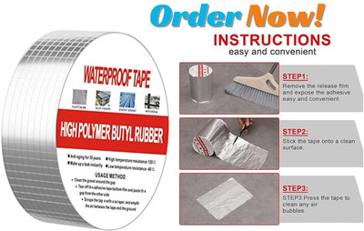 vakratunda Butyl Waterproof Permanant Repair Aluminum tape Waterproof Tape AT4 small dispenser Tape Leaks Sol. Aluminum Foil Butyl Rubber Adhesive Sealing for Surface Crack 1 (Manual)(Set of 1, Leakage Repair waterproof Duct tape for pipe & roof Water Heavy Duty, Silver)
