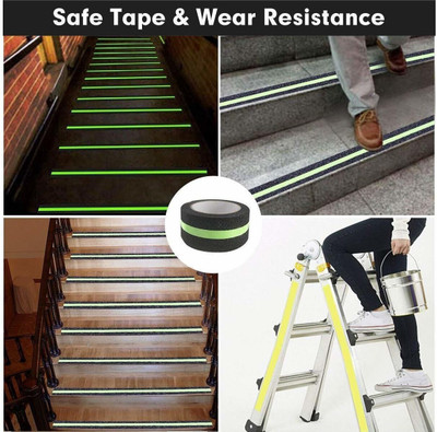 PRATYANG Anti-Slip Grip Tape Non-Slip Traction Tapes with Glow in the Dark Dark Strip In Middle Dispenser Dispenser anti slip glow tap Reduce the Risk of Slipping Indoor/Outdoor Stair Tread Step (Manual)(Set of 1, Black with Green Glow)