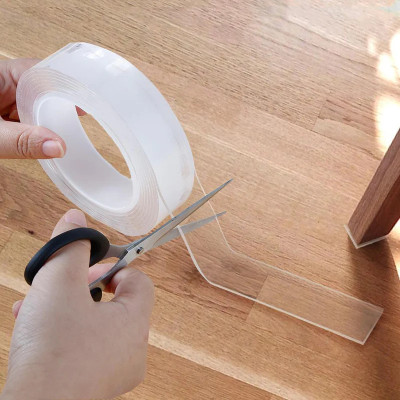 Mid Light Multipurpose Double Sided Heavy Duty Strong Transparent Removable Adhesive Trackless Tape Storage sticky reusable washable removable Anti-slip Grip Tape (Manual)(Set of 1, Clear)