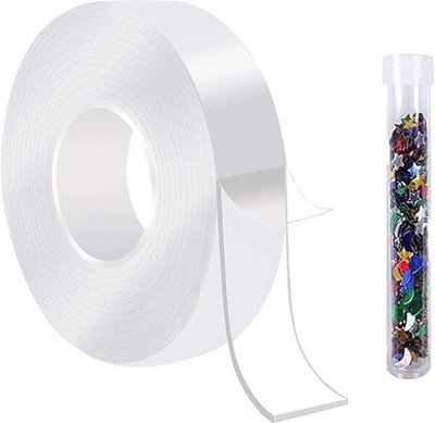 VOIISH Double Sided Tape Dispenser Anti slip tape for Wall Kitchen Carpet fixing Photos Handheld Cello Tape (Manual)(Set of 1, Transparent)