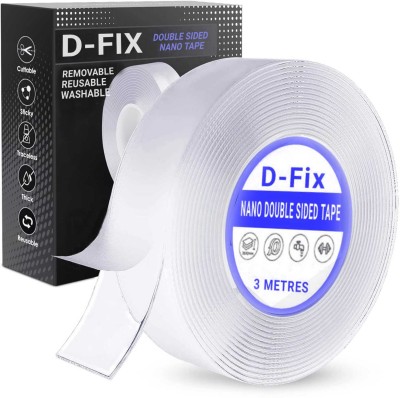 Dfix Multi-Purpose Adhesive Tape with Nano-Grip Tape Handheld Nano Double Sided Tape Reusable Washable Transparent Traceless (Manual)(Set of 1, Transparent)