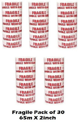 Creative Mart Fragile Tape (Handle with Care) Single Sided - (65m x 2inch) (Manual)(Set of 30, White)