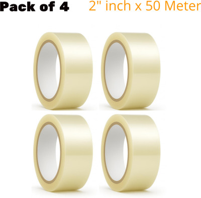 Bloombec Single Sided White Self Adhesive Tape 48mm x 50 Meter Transparent Tape Handheld Cello Tape (Manual)(Set of 4, White)