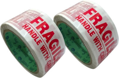JPPL Fragile Packaging Tape || Very Strong Adhesive Tape Fragile Tape Ideal for Shipping and Packing Fragile Goods | Suitable for Industrial Packaging. (Manual)(Set of 2, White, Red)