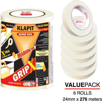 KLAPiT GripX Masking Tape - Single Sided Tape 24mm x 46m Handheld Masking Tape (Manual)(Set of 6, off-white)