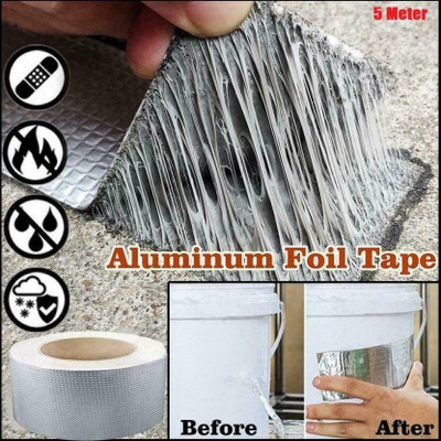 F8WARES Single Sided Super Strong Butyl Sealant Sticky Tape Aluminium Waterproof Aluminum Foil Tape (Manual)(Set of 1, Silver)