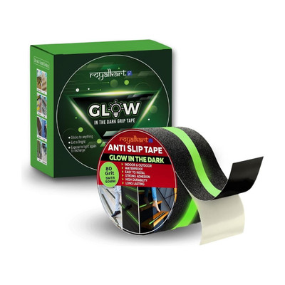 Royalkart HighPower Anti-slip tape Handheld Glow-in-Dark for Local Illumination - Anti Skid Improves Grip and Prevents Risk of Slippage on Stairs or Other Slippery Surfaces (50 mm x 5 meter, Radium-Black) (Manual)(Set of 1, Black, Green)