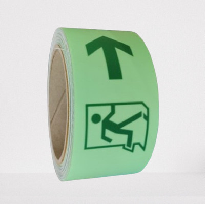 Bluebeems Single Sided Self-Adhesive Running Man Arrow Caution Glow In The Dark Tape Roll - 40mmX10mtr Radium Sticker Removable Waterproof Luminous Safety Tape (Manual)(Set of 1, Green)