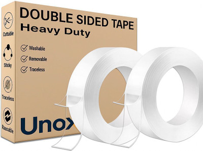 UNOX Double-Sided Double-Sided Nano Adhesive Tape | 3CM x 3Meter | Multi-Purpose Use Strong Adhesive for Posters,Photo Frames,Home,Kitchen,Office Cello Tape (Manual)(Set of 2, Transparent)