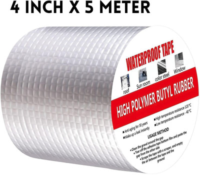 PRO99S Alluminium Leakage Repair Waterproof Tape For Pipe Roof Water Solution Manual Aluminium Foil Adhesive Sealing butyl rubber tape 4 inch x 5 meter (Manual)(Set of 1, Silver)