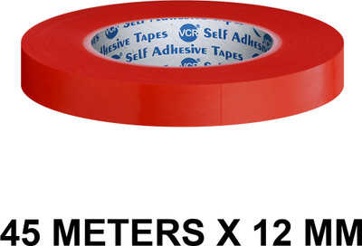 VCR Red Strong Acrylic Transparent Adhesive - Double Sided Heat Resistant - (Polyester Tape) - 45 Meters in Length - 12mm Width - 1 Roll Per Pack Handheld Polyester Tape (Manual)(Set of 1, Red)