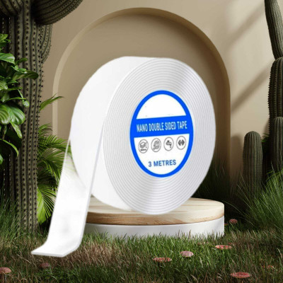 AirSoft Strong Removable Acrylic Double Sided Adhesive Wall Mount Ivy Gel Grip Nano Tape Strong Adhesive Tape, Reusable & Washable, Multifunctional Double Sided Washable Gel Grip Tape Nano Tape (Manual)(Set of 1, Transparent Double Sided Wrinkle-Free)