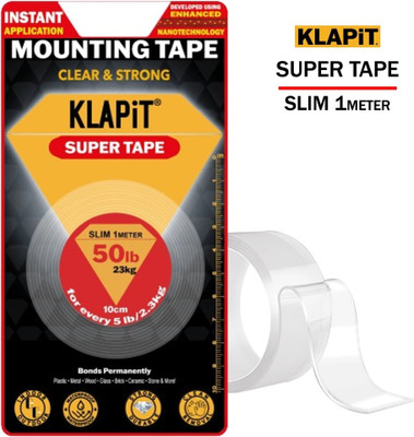 KLAPiT Super Tape - SLIM 1m Heavy Duty Double-sided Handheld Mounting Tape (Manual)(Set of 1, Clear)
