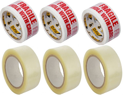 Dfix single side Cello Tape Fragile Handle Care Tape with Transparent Tape Packing Tape (Manual)(Set of 6, Transparent)