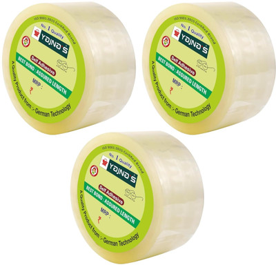 YAJNAS 3 Inch x 200 Meters, Pack of 3, BOPP Packaging Clear Transparent Tape For Box Manual Dispenser BOPP Packaging Clear Tape (Transparent) (Manual)(Set of 3, Transparent)