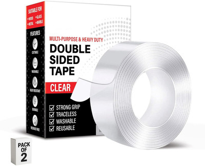 Spotview Double Sided Heavy Duty Tape(3mx3Cmx1mm), Transparent IVY Grip Tape, Removable Traceless Cello Tape (Manual)(Set of 2, Transparent)