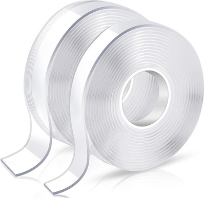 Metrite INDIA 2 Pcs Double Sided Adhesive Grip Tape Transparent Wall Mounting Tape 3 Meter Medium Grip Tape (Manual)(Set of 2, Multicolor)