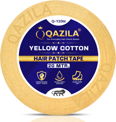Qazila Hair Patch Tape| Hair Wig Tape| Cotton-Cloth| Maximum Hold upto 7-14 days| Water Resistant| 20 Meter| 1 inch (Manual)(Set of 1, Yellow)