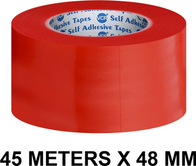 VCR Red Strong Acrylic Transparent Adhesive - Double Sided Heat Resistant - (Polyester Tape) - 45 Meters in Length - 48mm Width - 1 Roll Per Pack Handheld Polyester Tape (Manual)(Set of 1, Red)