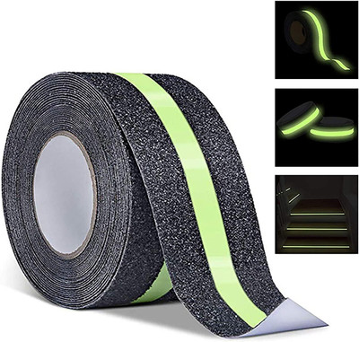 MAITRI ENTERPRISE Anti Slip Tape with Glow in the Dark, Non Skid Glow Safety Tape M357 49.0114 mm x 5 m Black with Green Glow Reflective Tape(Pack of 1)