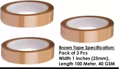 Synervo Single Sided Handheld BROWN PACKING TAPE (Manual)(Set of 3, Brown)